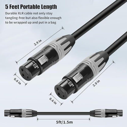 SMALL-EYE XLR Female to Female Mic Cable 5 ft 2-Pack, 3-Pin Balanced | 22AWG OFC Copper, Low Noise Audio, Reliable Connector Fit, Studio and Live Sound - size: F to F -5ft, style: Female to Female