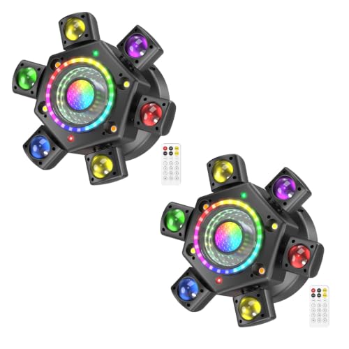 2PCS Moving Head DJ Lights,5 in 1 Stage Party Lights with RGBW Halo Ring 6 Arms Beam,Red Green Starry,Pattern White & Amber Strobe Effects,Sound Activated DMX512 & Remote for Disco Club Wedding Bar - color: 2 Pack
