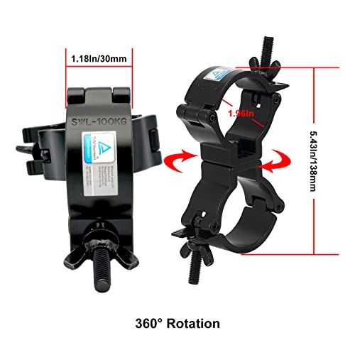 4 Pack Dual Swivel Clamp Turn As Needed Two 360 Degree Clamps, Lighting Truss Swivel Coupler DJ Light Clamps, Fit for 1.88-2 Inch (48-51mm) OD Tube/Pipe, Heavy duty 220lbs, TUV Certificated - color: Black