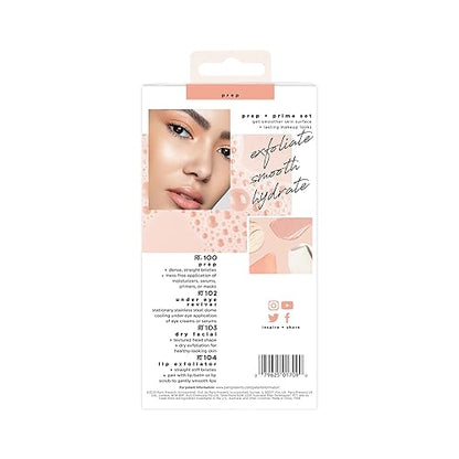 Real Techniques Prep and Prime Makeup Brush Set, Ideal for Exfoliating & Applying Primers, Moisturizers, & Serums, Skincare Tools, Synthetic Bristles, Cruelty-Free & Vegan, 4 Piece Set - color: Black;Silver, size: 4 Count (Pack of 1)