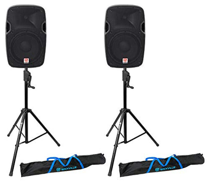Rockville SPGN128 12" Passive 1200W DJ PA Speaker Pair with RVCS2 Stands | 1200W Peak / 300W RMS Each, 8 Ohm, Speakon Connections, Crank-Up Tripod Stands, 2 Carry Bags, Live Sound, 4-Items