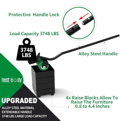 Heavy Duty Furniture Dolly 360 Rotate 5 Wheels 3400 Lbs Capacity 6.9x6.5 in | Upgraded Furniture Movers with Green Wheels, 6 Sliders, Alloy Steel Furniture Lifter Tool for Home & Office Uses - color: Green, size: 6.9x6.5 IN-6 Sliders