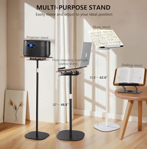 2-in-1 Adjustable Floor & Desktop Music Book Stand, Black | Detachable Reading Holder, Height 36"-62", 360° Rotating, For Music, Laptop, Cookbook - color: Black