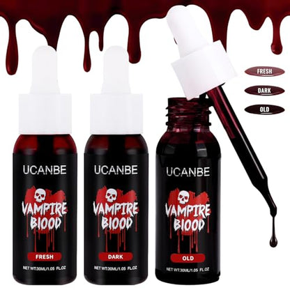 UCANBE 3PCS Halloween Dripping Fake Blood Makeup Kit Realistic Blood Drops Body Paint Washable Fake Blood Set For Zombie Vampire Clown Monster Clothes Costume Cosplay SFX Special Effects Makeup 90ML - color: Set1