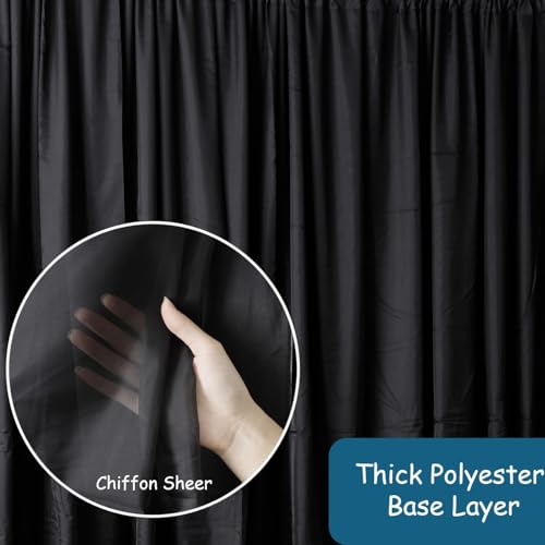 Two Layers Backdrop Made with One Piece Chiffon Tulle & Polyester for Professional Extra Wide Blackout Curtains (Black, 20 x 8 ft) | Chiffon Tulle & Polyester, Extra Wide Blackout Curtains, Theatrical Backdrops - color: Black, size: 96"W x 240"L (Pack of