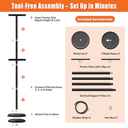 Poster Stand & Sign Holder, Single-Sided Floor Poster Board Stand with Easel Holder, 58" Adjustable Pedestal Sign Stand for Board & Foam Display at Wedding, Restaurant, Business & Events, Black - size: 1 Pack Single-Sided Poster Stand
