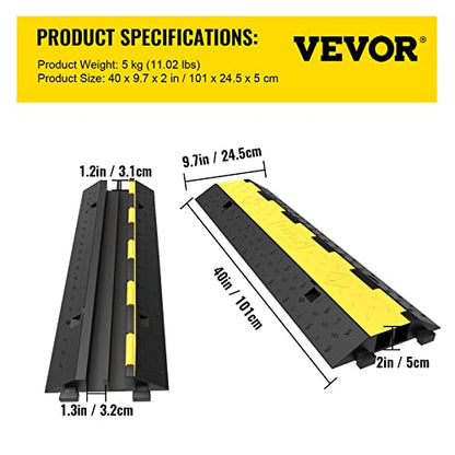 VEVOR Cable Protector Ramp, 5 Packs 2 Channels Speed Bump, Rubber Modular Humps Rated 11000 LBS Load Capacity, Protective Wire Cord Ramp Driveway Rubber Traffic Speed Bumps Cable Protector | Traffic Speed Bump, Modular Interlocking Connection, Protective