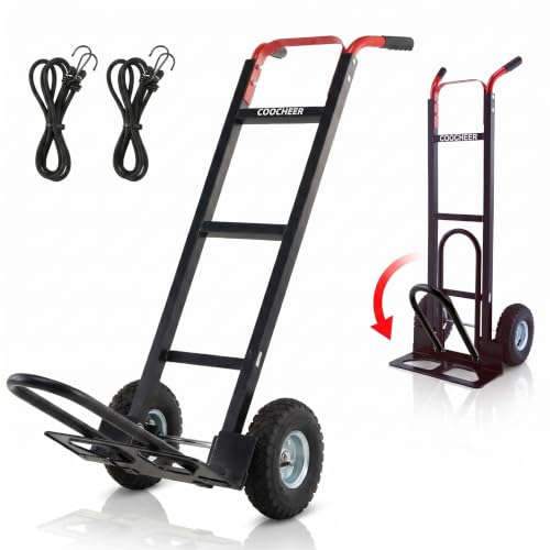 600 LBS Aluminum Hand Truck, Heavy Duty Dolly Cart with 10" Pneumatic Tires - color: Black