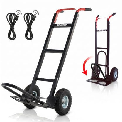 600 LBS Aluminum Hand Truck, Heavy Duty Dolly Cart with 10" Pneumatic Tires - color: Black