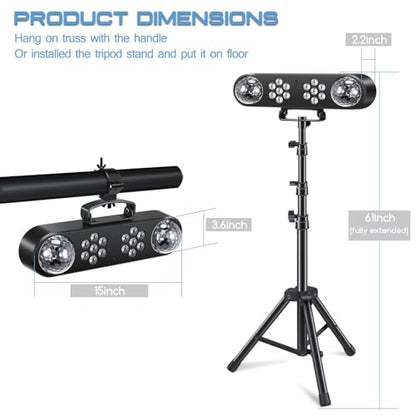 Telbum DJ Lights with Stand, Rotating Disco Ball PartyBar Light Set, LED DJ Lights Remote & Sound Activated, Mobile Stage Lighting Package, for Parties Gig Bar Move Band Wedding Halloween Christmas
