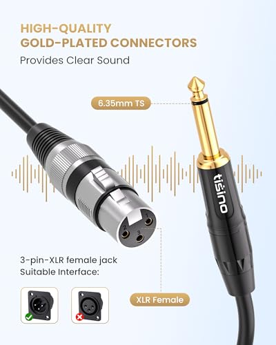 Tisino Female XLR to 1/4" TS Mono Jack Unbalanced Microphone Cable, 6.6 FT | XLR Female to 1/4 Inch TS Mono Interconnect Cable for Dynamic Mic/Speaker/Mixer, Shielded OFC Mic Cord - size: 6.6 feet