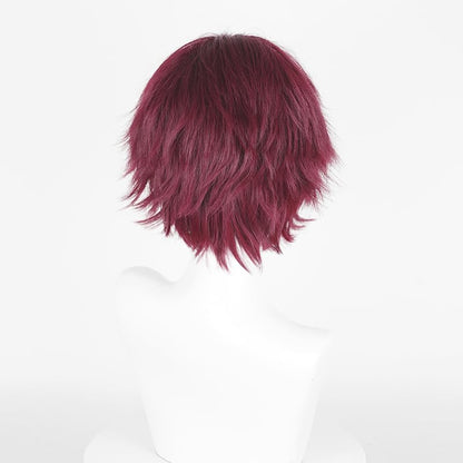 LABEAUTÉ Short Dark Red Anime Cosplay Wig Male Men Anime Layered Unisex Heat Resistant Hair Wig with Bangs for Party and Halloween for Gift + Free Cap - color: Dark Red