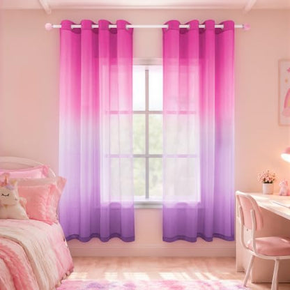 Hot Pink Curtains 2 Panels,Cute Curtains for Teen Girls Bedroom Aesthetic - color: Pink and Purple, size: 52"W x 63"L (Pack of 2)