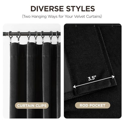 Joydeco Black Velvet Curtains 90 inch Length 2 Panels, Luxury Blackout Rod Pocket Thermal Insulated Window Curtains, Super Soft Room Darkening Drapes for Living Dining Room Bedroom,W52 x L90 inches - color: Rod Pocket | Black, size: 52"W x 90"L (Pack of 2