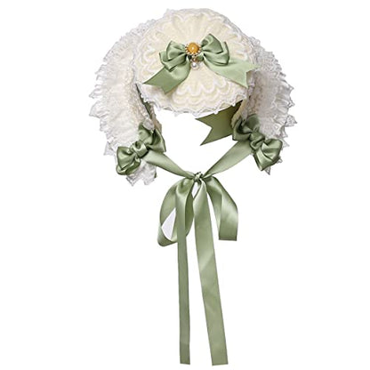COSDREAMER Girls Women Victorian Bonnets Lace Flowers Tea Party Hats - color: Light Green
