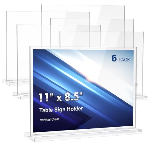 Comix Acrylic Sign Holder 11x8.5 Inches, 12 Pack Display Stand Flyer Holder | Clear Vertical Plastic Table Paper Stand, Double Sided Menu Flyer Stand for Cafe, Restaurants, Store, Office, Wedding - size: 6 Pack 11x8.5 inches
