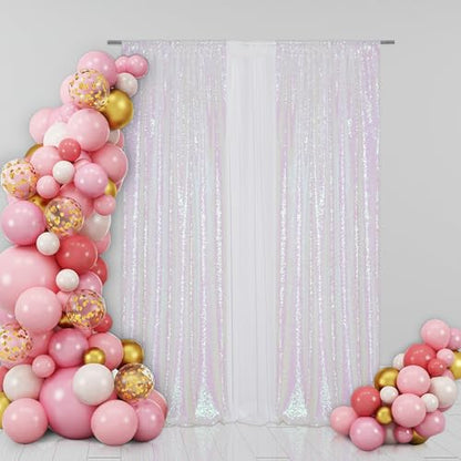 Eternal Beauty White Iridescent 3mm Sequin Backdrop 2x8 Ft 2 Pack Wedding | Dense Sparkle Fabric With Breathable Mesh Backing And Rod Pocket For Bridal Shower Parties And Photo Booth Events - color: Iridescent, size: 2Ftx8Ft
