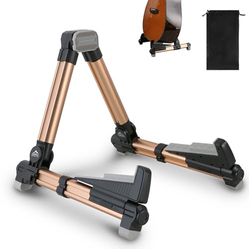 EASTROCK Portable Tripod A Frame Aluminium Music Stand,Gold | Folding Guitar Stand,for Acoustic Electric Guitars, Bass, Violin, Ukulele, Banjo - color: gold