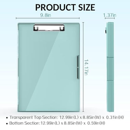 Sooez Nursing Clipboard with Storage, Clear Top Clip Boards 8.5x11, Green | Heavy Duty Plastic, Dry Erase, High Capacity, Nurse Essentials, Dental Assistant, Teacher & College School Office Supplies - color: Green