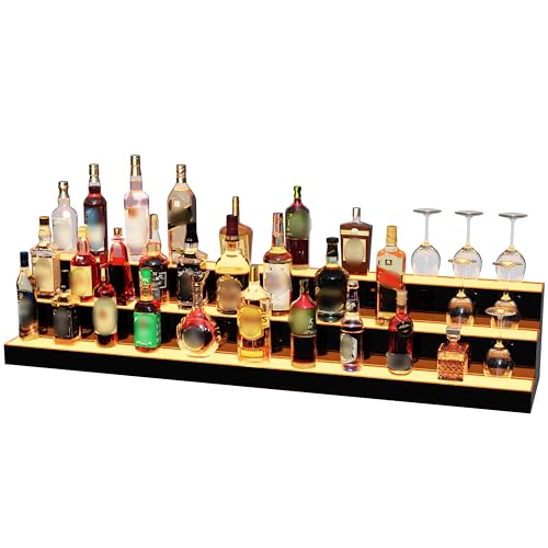 MESAlLUP 60 Inch 3 Tier Lighted Liquor Bottle Display Shelf, LED Bar Shelves with Remote Control, Mulit Color Lighting for Home Mini Bars Decor, Restaurants & Party Use, Acrylic Stand - size: 3 Tiers 60 inches