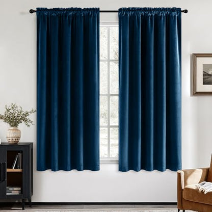 MIULEE Navy Blue Velvet Curtains 63 Inch Long 2 Panels, W40 x L63 | Luxury Super Soft, Thermal Insulated, Room Darkening Drapes, Rod Pocket Design, Window Curtains for Bedroom Living Room - color: Navy Blue, size: 40"W x 63"L (Pack of 2)