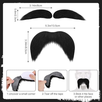 4 Pcs Halloween Costume Accessories Include Brown Bald Cap,Stripe Tie,Cap Net,Mustache Eyebrows for Men Women Party Dress Up