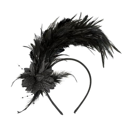 Loieryk Feathers Fascinator Headband 1920s Queen Headpiece Fascinators Hats for Women Tea Party Flower Headpiece - color: Black