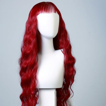 Red Long Curly Wig for Women, 31 Inch Synthetic Cosplay Wig, Natural Looking Wavy Wig for Parties, Role Play and Dress Up - color: Red