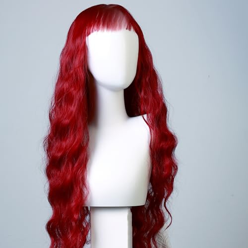 Red Long Curly Wig for Women, 31 Inch Synthetic Cosplay Wig, Natural Looking Wavy Wig for Parties, Role Play and Dress Up - color: Red