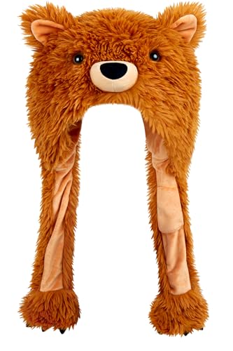 dressfan Plush Animal Hat with Ear Flaps,Novelty Christmas & Birthday Gifts for Adults & Children,One Size Fits All - color: Brown