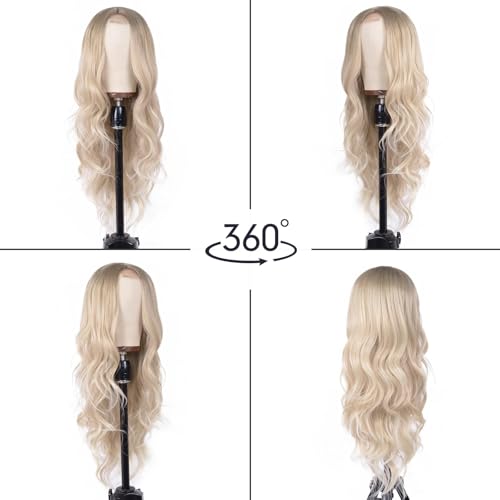 Aida ble Long Wavy Ombre Ash Blonde Wig for Women 26inch Middle Part Wig | Natural Looking Synthetic Wig,Suitable for Daily Wear,Party,Halloween and Cosplay,Beginner-friendly,Lightweight and soft - color: Ash Blonde