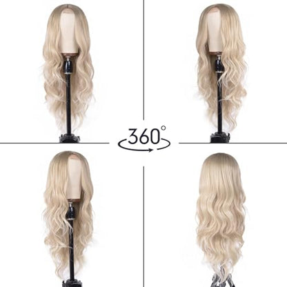 Aida ble Long Wavy Ombre Ash Blonde Wig for Women 26inch Middle Part Wig | Natural Looking Synthetic Wig,Suitable for Daily Wear,Party,Halloween and Cosplay,Beginner-friendly,Lightweight and soft - color: Ash Blonde