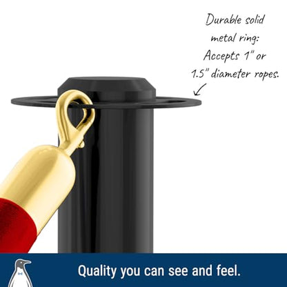 Prime Stanchion and Rope Kit, Includes (6) Smooth Black Flat Top Crowd Control Barriers and (4) Red Velvet 6-Foot Ropes, Self-Straightening, No-Tools Required - color: Smooth Black Flat Top / Red Rope, size: 10 Pieces