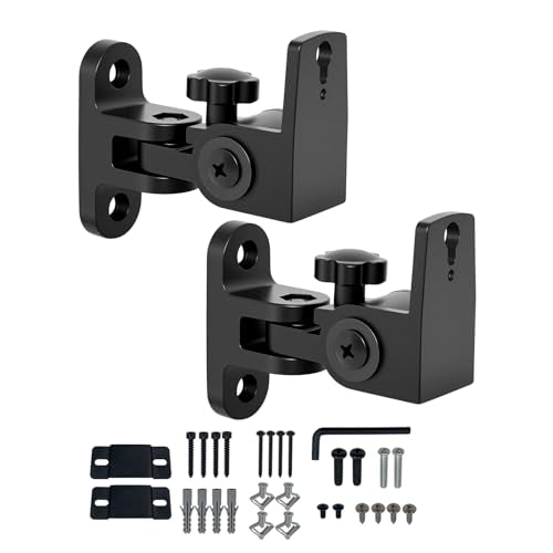 Speaker Wall Mount, Holds Up to 30lbs, Swivel and Tilt, 2 Packs | All Aluminum Wall Speaker Mount for Small Speakers, Compatible with JBL,Samsung, KEF, Klipsch, Sony and More, Black