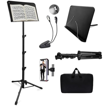 70" Sheet Music Stand with Light and Phone Holder, Music Stand for Sheet Music High Stability, Height Adjustable Portable Music Sheet Stand with Carrying Bag(33-70inch,Plate without hole) - size: 33inch-70inch, Plate