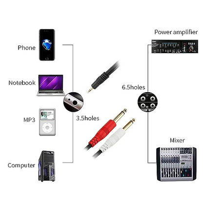 1/8 TRS to Dual 1/4 Audio Cable, 3.5mm TRS to 6.35mm Dual 1/4 TS Mono Y Splitter Audio Cable Adapter for SMA rtphone, Computer, Mixer, Amplifier Speaker, Home Stereo System (15FT) - size: 15FT