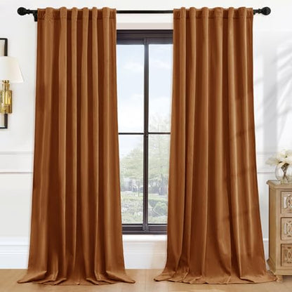 P Pothuiny Gold Brown Blackout Velvet Curtains 84 Inches Long 2 Panels - color: Gold Brown, size: 52"W x 84"L (Pack of 2)