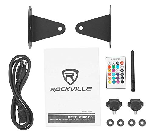 Rockville Best Strip 60 Black Rechargeable RGBWA+UV Wash Light Bar, 8-Pack | Wireless DMX, 6x6W LEDs, Remote, Up to 22-Hour Battery, Sound Activated, 6500 Lux, 8800mAh, Flicker Free, LCD Display