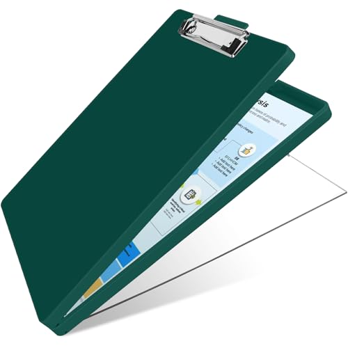 SFLHHDM Clipboard with Storage,Heavy Duty Clip Boards 8.5x11 with 2 Storage Case,Clear Visible Panel Storage Clipboards,Side Opening Nursing Clipboard Folder for Office Supplies-Bottle Green - color: Bottle Green