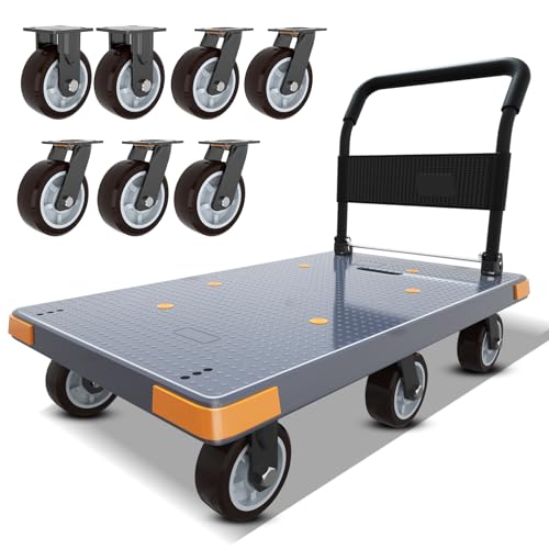 WUD Push Cart, Folding Mobile Platform Trolley,Thickened and Reinforced, 360° Swivel Wheels,47.2 “L x 27.5 ”W, 1764 lb,Gray - color: Gray, size: Extra Large