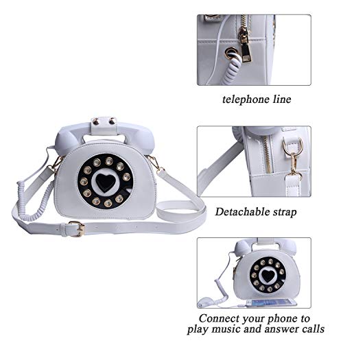 SUKUTU Telephone Shaped Purse Shoulder Crossbody Tote Bags Women Retro Phone Top-Handle Handbags for Girls - color: White