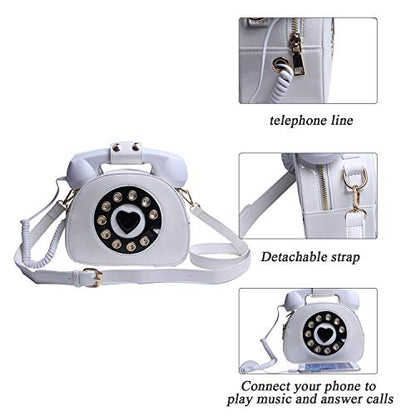 SUKUTU Telephone Shaped Purse Shoulder Crossbody Tote Bags Women Retro Phone Top-Handle Handbags for Girls - color: White