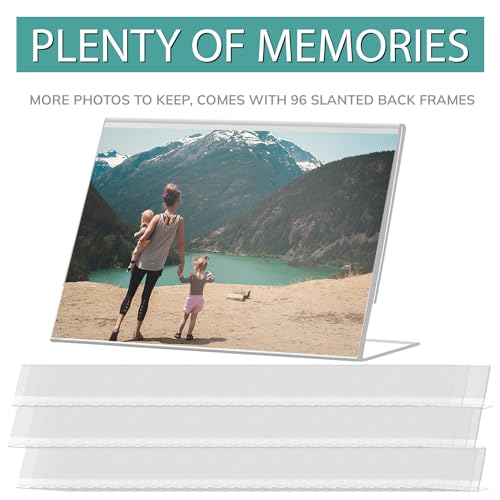 pbf 7x5 Acrylic Sign Holder | 7 x 5 Horizontal Stand Up Slanted Sign Holder | Acrylic Stands for Display | Clear Picture Frame, Menu Table Top Stand, Plastic Flyer Holder (96-Pack) - size: 96