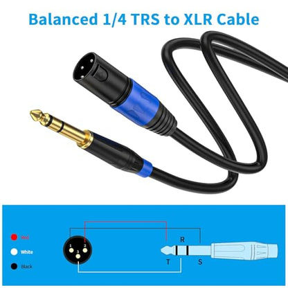 2 Pack XLR Male to 1/4 6.35mm TRS Mono Jack Microphone Cable for Dynmic Microphone, 1.6 Foot, Black, Balanced 3 Pin XLR Male to Quarter inch TRS Plug Mic Cord, Plated Conductors - size: 1.6 FT, 2Pack, style: XLR Male to 6.35mm