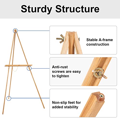 Falling in Art 65" A-Frame Wooden Tripod Easel Stand (Natural) | Display Easel with Adjustable Canvas Holder, Floor Easel for Wedding Signs, Posters, Paintings, Artwork - color: Natural-1 Pack