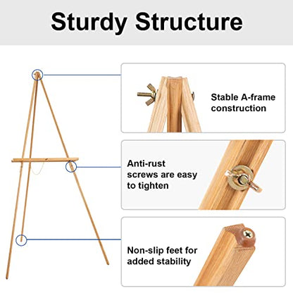 Falling in Art 65" A-Frame Wooden Tripod Easel Stand (Natural) | Display Easel with Adjustable Canvas Holder, Floor Easel for Wedding Signs, Posters, Paintings, Artwork - color: Natural-1 Pack