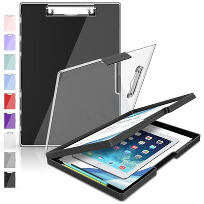 Sooez Nursing Clipboard with Storage, Clear Top Clip Boards 8.5x11, Black | Heavy Duty Plastic, Dry Erase, High Capacity, Nurse Essentials, Dental Assistant, Teacher & College School Office Supplies - color: Black