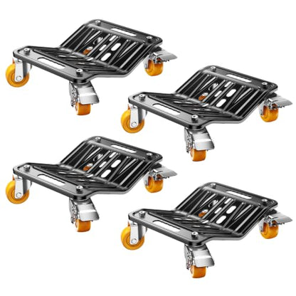 KYX Car Dolly Set of 4, 6000 LBS Wheel Dolly, Heavy Duty Vehicle Dollies, V-Shaped Structure with 360-Degree Ball-Bearing Casters & Double Brakes for Moving Cars, Motorcycle and SUVs