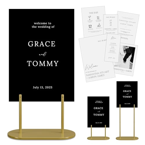 Gold Wedding Welcome Sign Stand with Holder - Elegant Metal Easel Display for Seating Chart, Reception Signs, Welcome Board - 30+ Customizable designs for Baby, Bridal Shower - Versatile Party Sign Holder - color: DRB-Gold