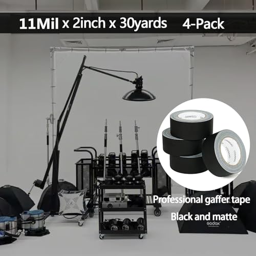 COSIMIXO 4-Pack Black Gaffers Tape 30 Yards x 2 Inch - Waterproof, No Residue, Non-Reflective, Easy Tear, Matte Gaffer Stage Tape - Gaff Cloth Tape for Photography, Filming Backdrop